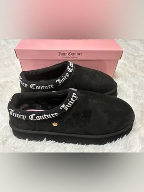 Juicy Couture Oney Black Faux Fur Lined Luxury Slippers
